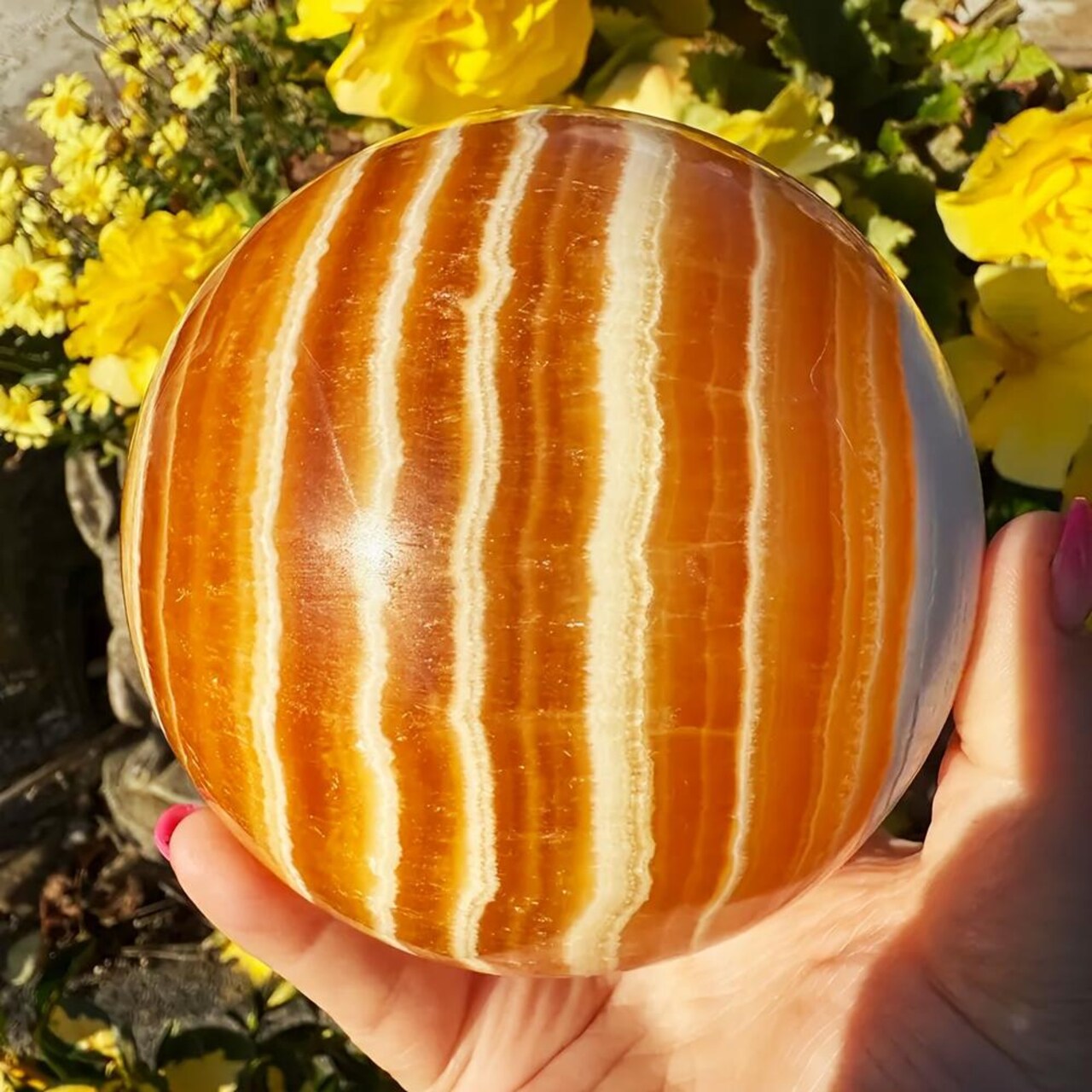 Edge Collections - Orange - Decorative Calcite Crystal Sphere for Gifting - 1 Piece